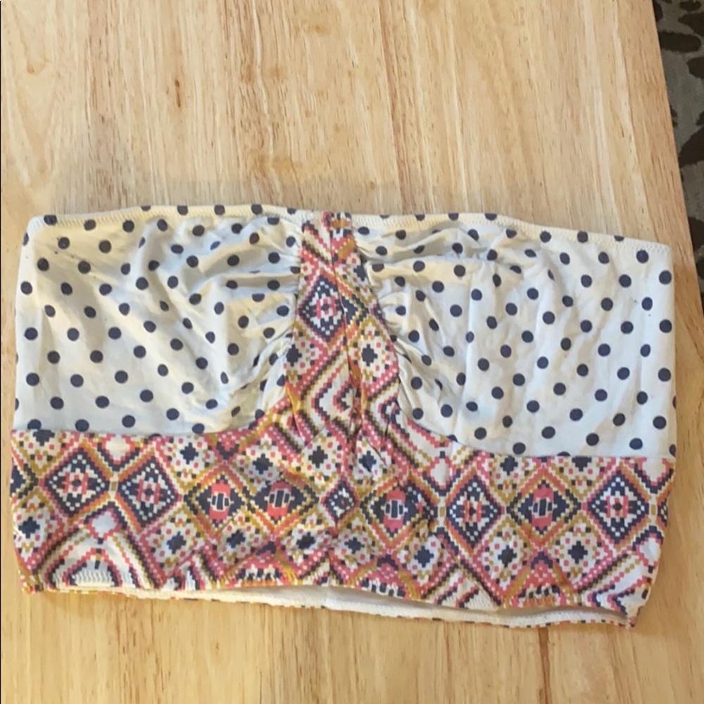 Free People Polka Dot Multipattern Bandeau Tube Top Size Medium M Boho Crop